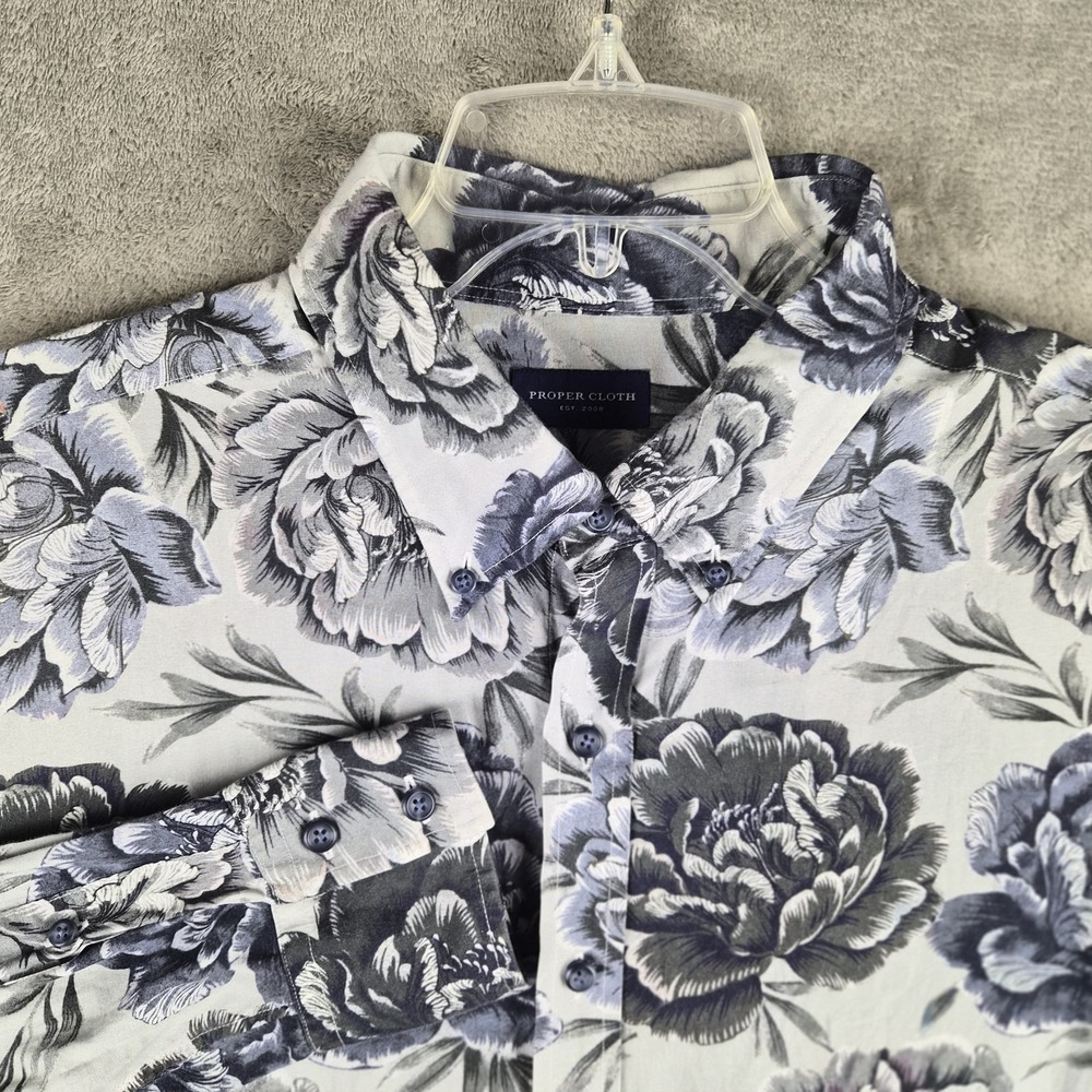 Proper Cloth Shirt 17.5 Large Grey Floral Button Front Designer Statement Piece